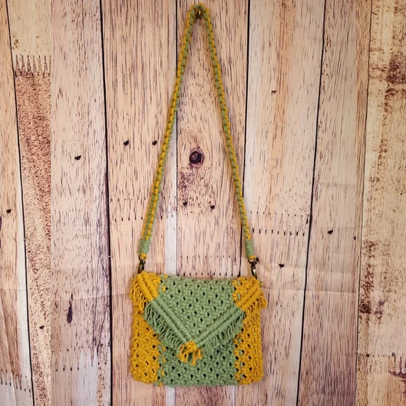 Handmade Macrame 2 tone shoulder bag purse with detachable strap - Picture 2 of 7